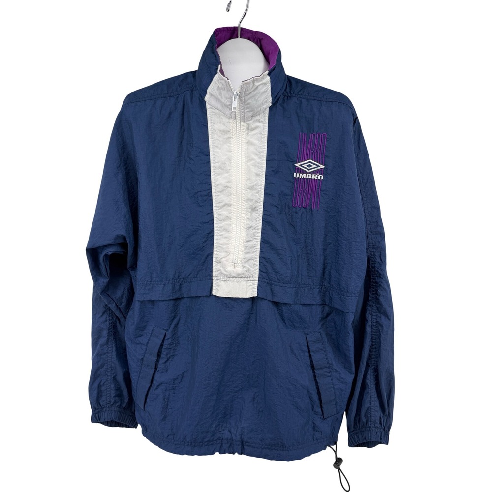 Vintage Umbro Windbreaker Mens M Blue 1/4 Zip Pullover Colorblock Nylon Jacket